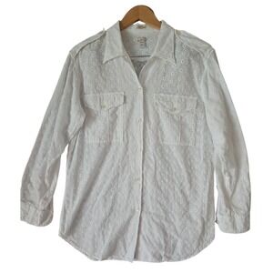 MASSIMO ALBA Women's Cotton Collared Button Long Sleeve Floral‎ Eyelet Shirt M